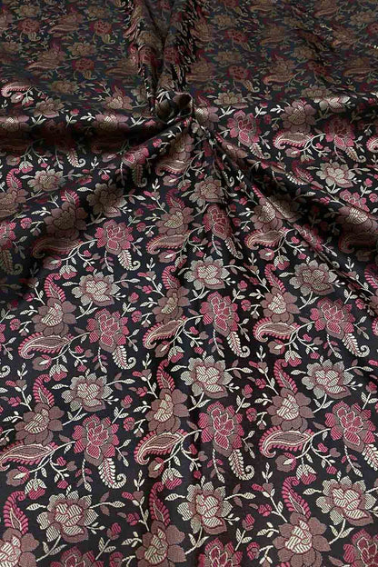 Exquisite Black Banarasi Jamawar Resham Tanchui Silk Fabric ( 2.5 Mtr ) - Luxurion World