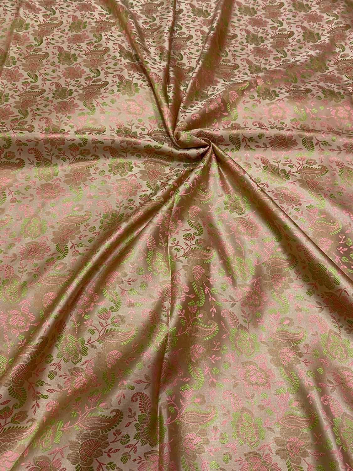 Elegant Pastel Banarasi Jamawar Resham Tanchui Silk Fabric ( 2.5 Mtr ) - Luxurion World