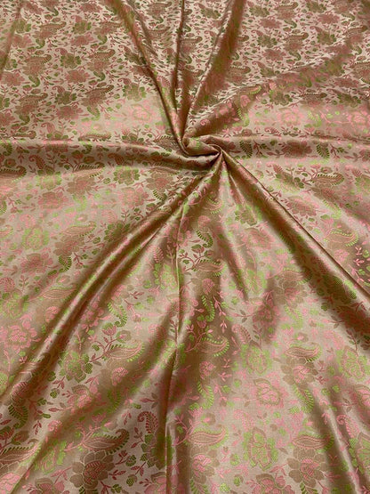 Elegant Pastel Banarasi Jamawar Resham Tanchui Silk Fabric ( 2.5 Mtr ) - Luxurion World