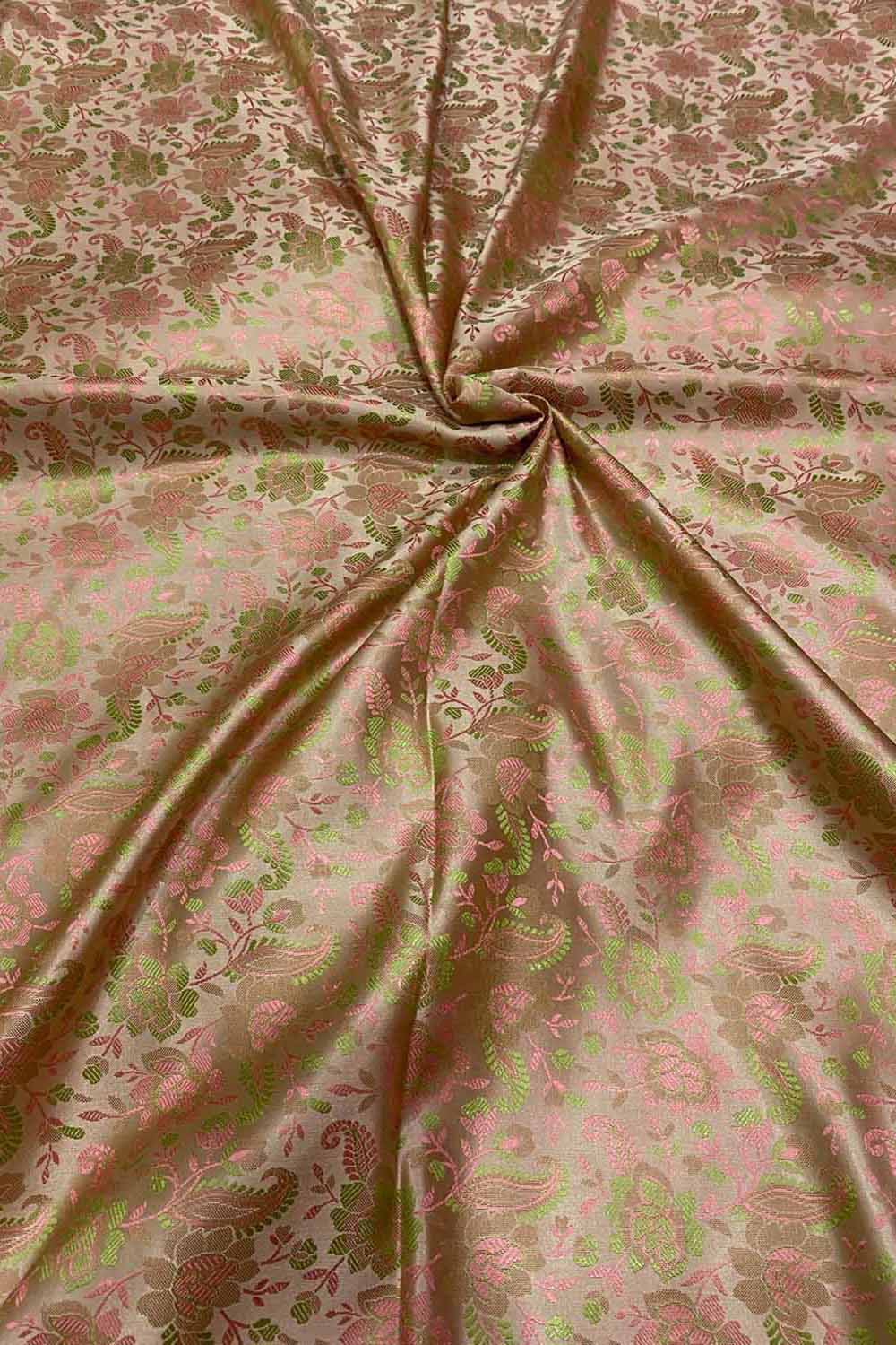 Elegant Pastel Banarasi Jamawar Resham Tanchui Silk Fabric ( 2.5 Mtr ) - Luxurion World