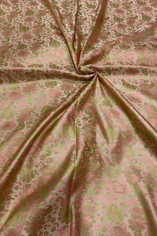 Elegant Pastel Banarasi Jamawar Resham Tanchui Silk Fabric ( 2.5 Mtr ) - Luxurion World