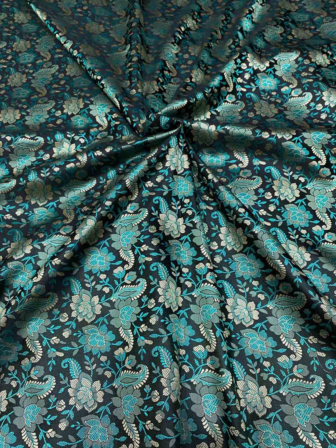 Exquisite Blue Banarasi Jamawar Resham Tanchui Silk Fabric ( 2.5 Mtr ) - Luxurion World