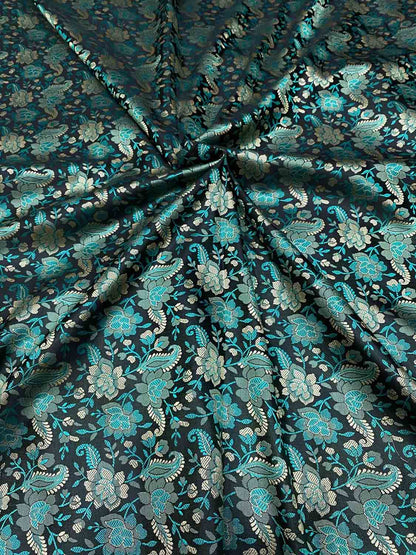 Exquisite Blue Banarasi Jamawar Resham Tanchui Silk Fabric ( 2.5 Mtr ) - Luxurion World