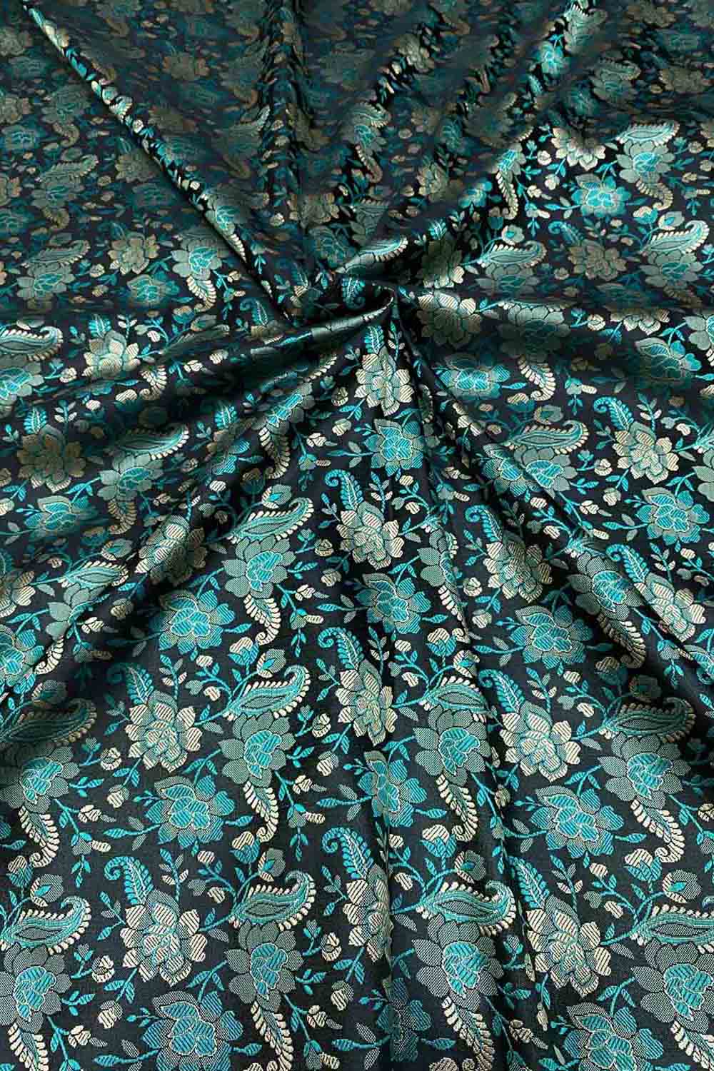 Exquisite Blue Banarasi Jamawar Resham Tanchui Silk Fabric ( 2.5 Mtr ) - Luxurion World