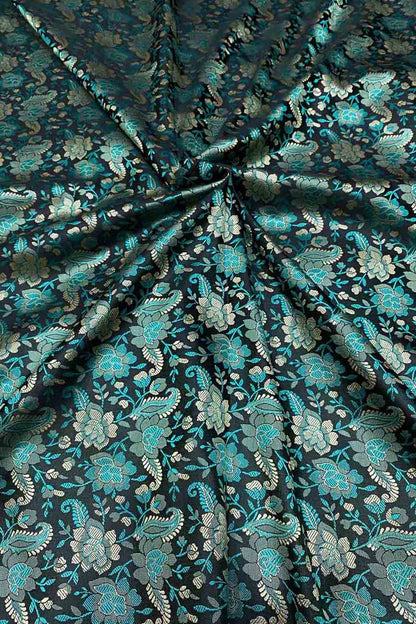 Exquisite Blue Banarasi Jamawar Resham Tanchui Silk Fabric ( 2.5 Mtr ) - Luxurion World