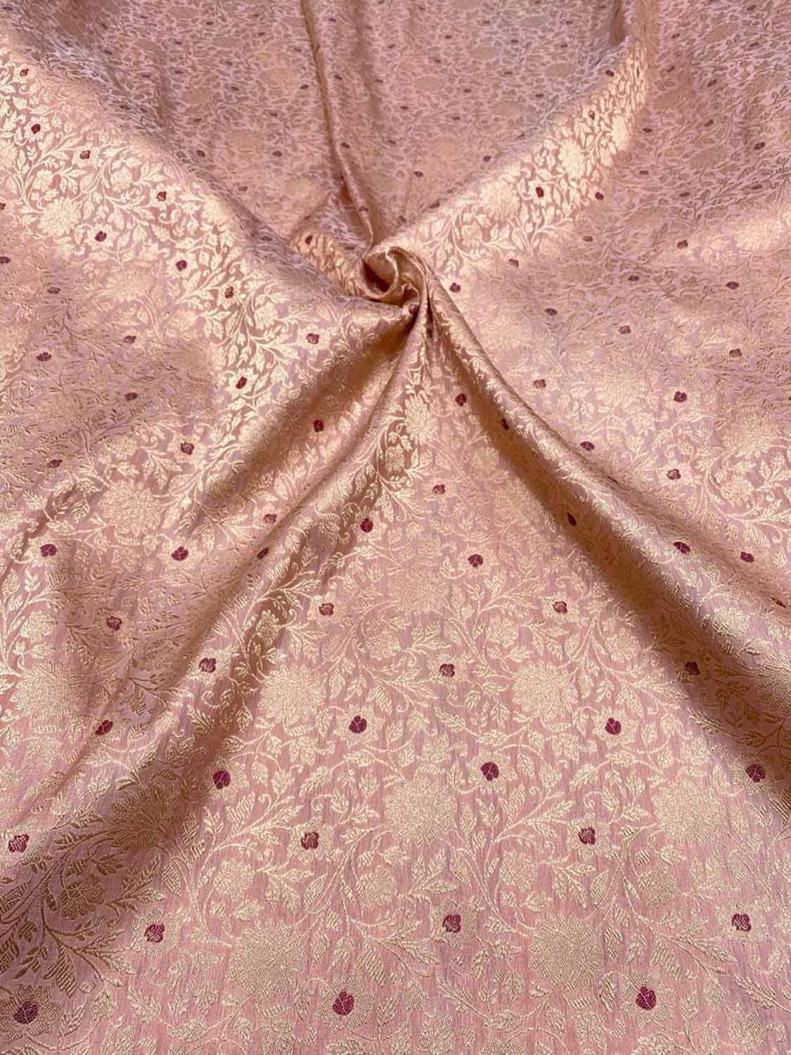 Luxurious Pink Handloom Banarasi Pure Katan Silk Brocade Meenakari Double Zari Fabric ( 2.5 Mtr ) - Luxurion World