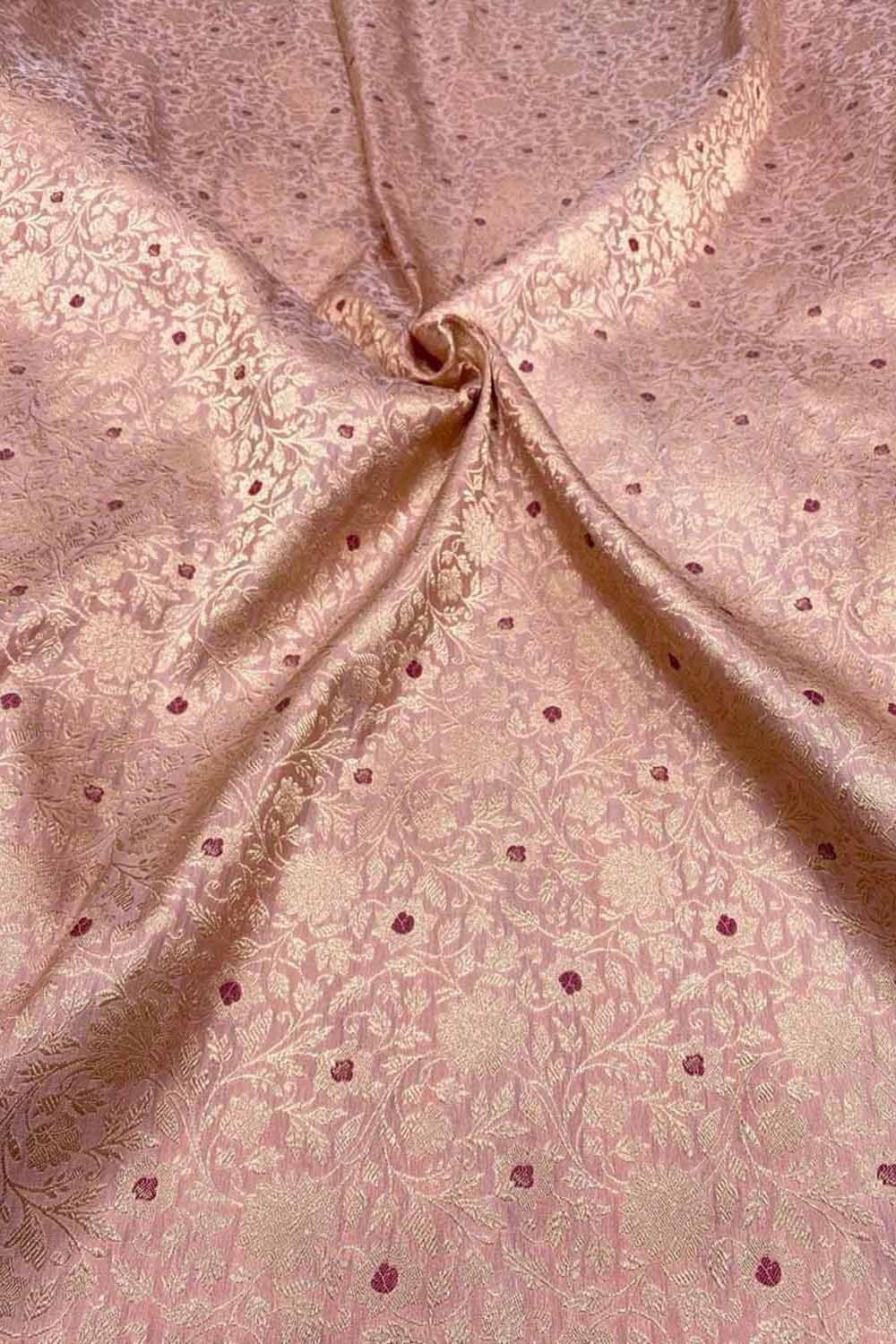 Luxurious Pink Handloom Banarasi Pure Katan Silk Brocade Meenakari Double Zari Fabric ( 2.5 Mtr ) - Luxurion World