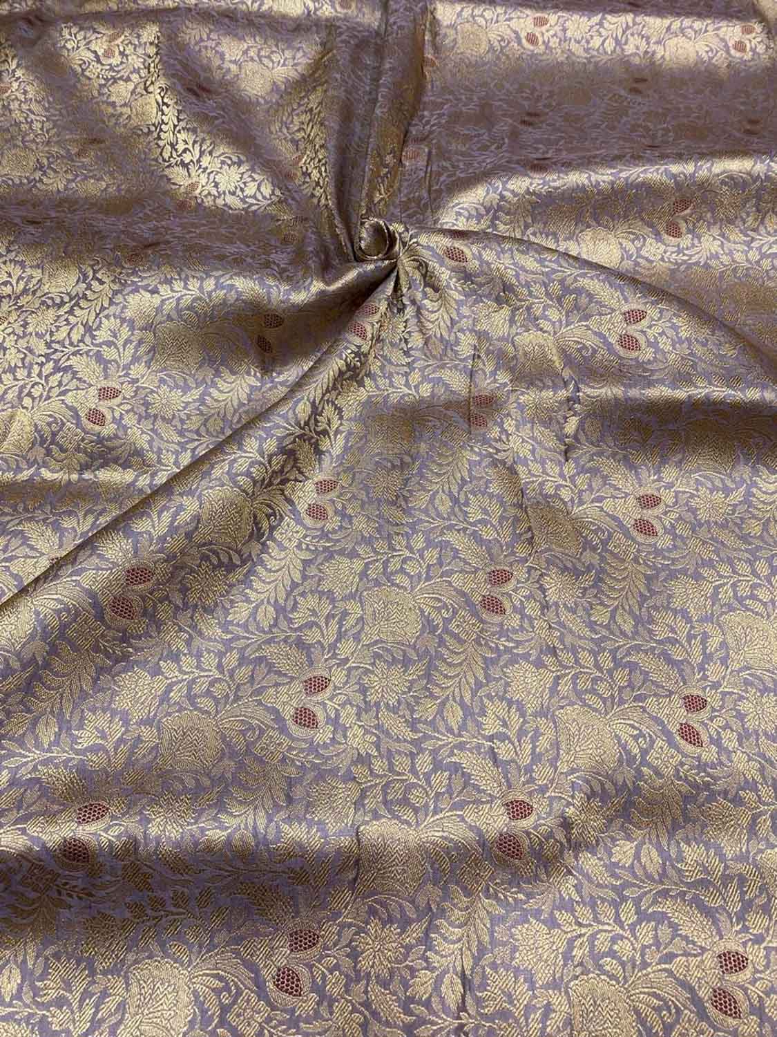 Luxurious Purple Handloom Banarasi Pure Katan Silk Brocade Meenakari Double Zari Fabric ( 2.5 Mtr ) - Luxurion World
