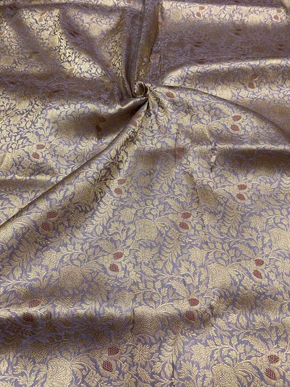 Luxurious Purple Handloom Banarasi Pure Katan Silk Brocade Meenakari Double Zari Fabric ( 2.5 Mtr ) - Luxurion World