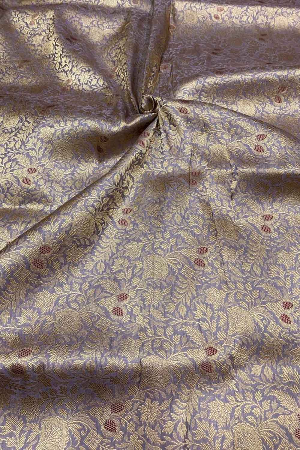 Luxurious Purple Handloom Banarasi Pure Katan Silk Brocade Meenakari Double Zari Fabric ( 2.5 Mtr ) - Luxurion World