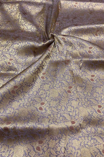 Luxurious Purple Handloom Banarasi Pure Katan Silk Brocade Meenakari Double Zari Fabric ( 2.5 Mtr ) - Luxurion World