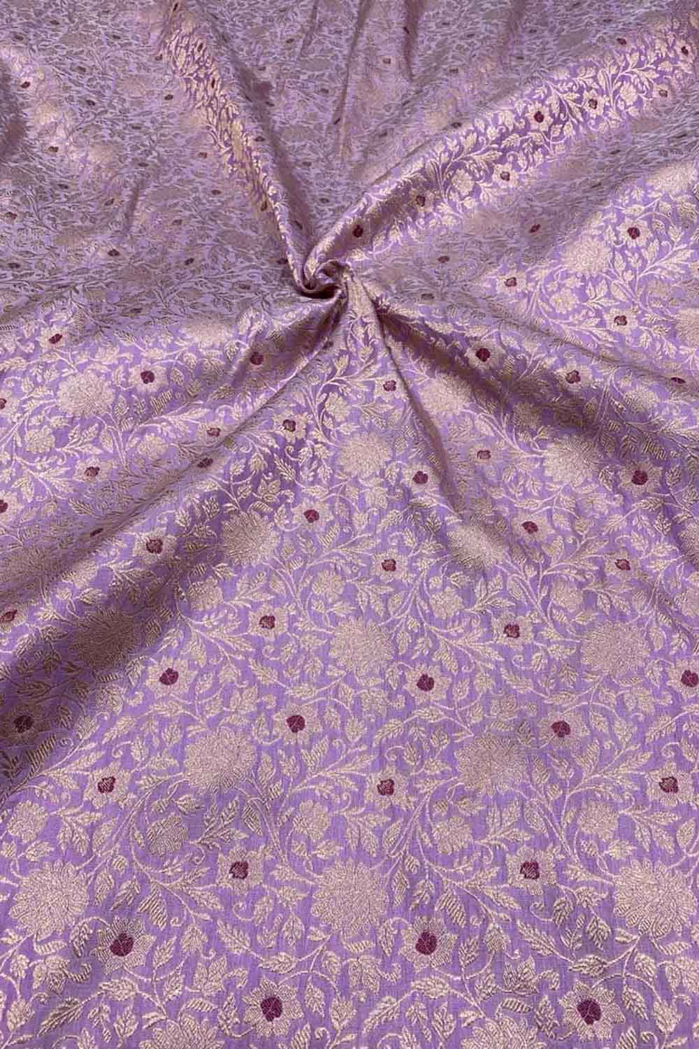 Luxurious Purple Handloom Banarasi Pure Katan Silk Brocade Meenakari Double Zari Fabric ( 2.5 Mtr ) - Luxurion World