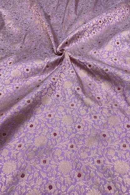Luxurious Purple Handloom Banarasi Pure Katan Silk Brocade Meenakari Double Zari Fabric ( 2.5 Mtr ) - Luxurion World