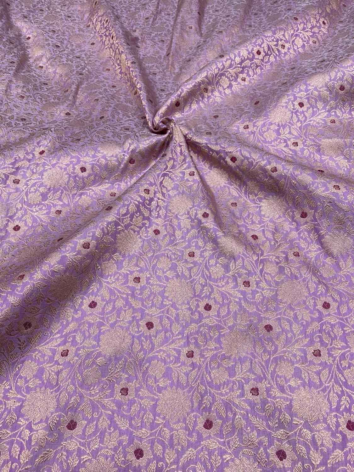 Luxurious Purple Handloom Banarasi Pure Katan Silk Brocade Meenakari Double Zari Fabric ( 2.5 Mtr ) - Luxurion World