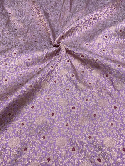 Luxurious Purple Handloom Banarasi Pure Katan Silk Brocade Meenakari Double Zari Fabric ( 2.5 Mtr ) - Luxurion World