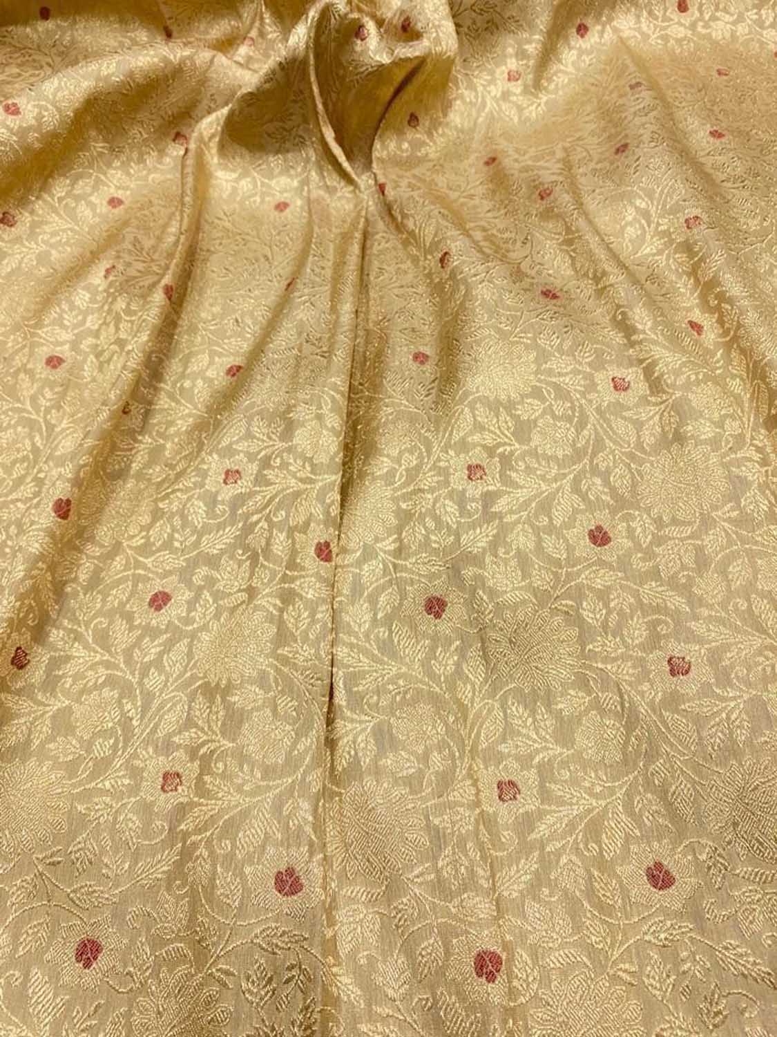 Golden Handloom Banarasi Pure Katan Silk Brocade Meenakari Double Zari Fabric ( 2.5 Mtr ) - Luxurion World