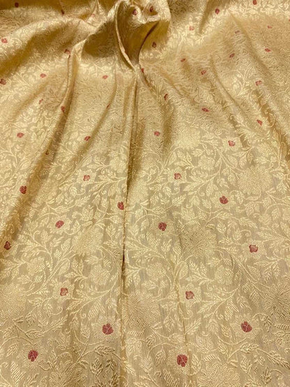 Golden Handloom Banarasi Pure Katan Silk Brocade Meenakari Double Zari Fabric ( 2.5 Mtr ) - Luxurion World