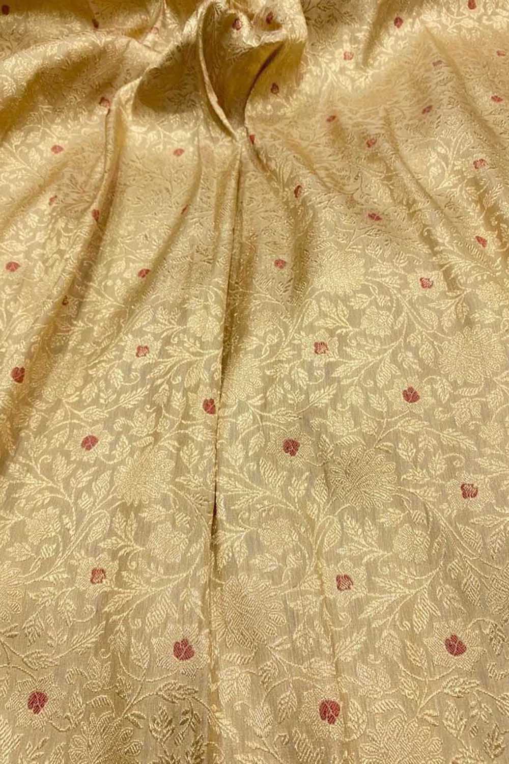 Golden Handloom Banarasi Pure Katan Silk Brocade Meenakari Double Zari Fabric ( 2.5 Mtr ) - Luxurion World