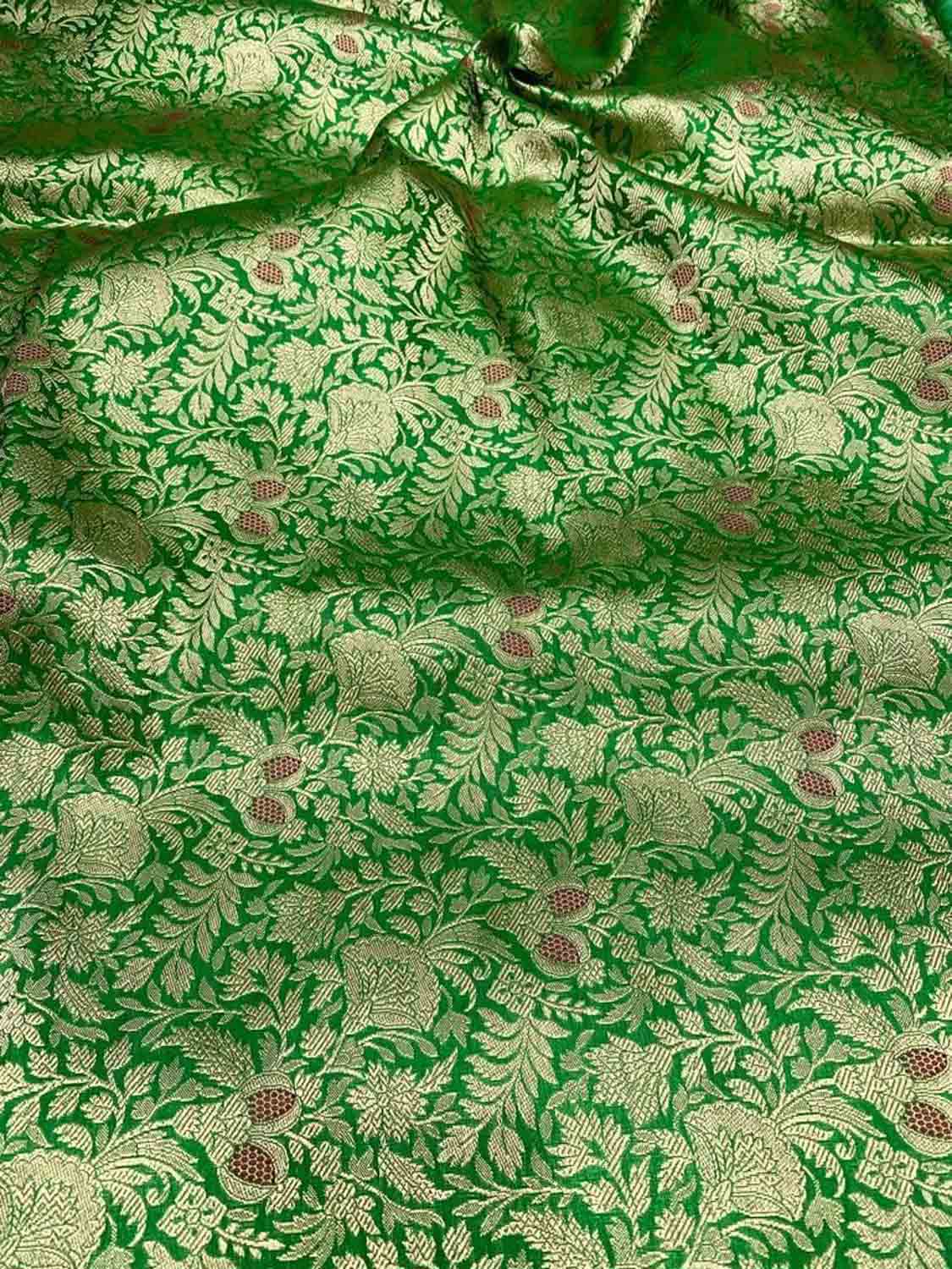 Luxurious Green Handloom Banarasi Pure Katan Silk Brocade Meenakari Double Zari Fabric ( 2.5 Mtr ) - Luxurion World