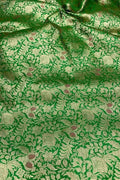 Luxurious Green Handloom Banarasi Pure Katan Silk Brocade Meenakari Double Zari Fabric ( 2.5 Mtr ) - Luxurion World