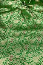 Luxurious Green Handloom Banarasi Pure Katan Silk Brocade Meenakari Double Zari Fabric ( 2.5 Mtr ) - Luxurion World