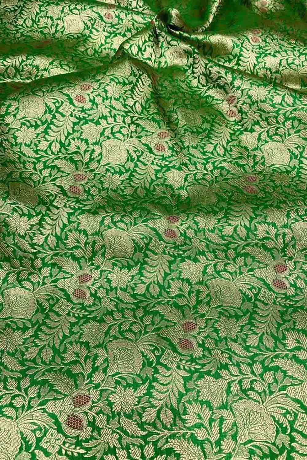 Luxurious Green Handloom Banarasi Pure Katan Silk Brocade Meenakari Double Zari Fabric ( 2.5 Mtr ) - Luxurion World