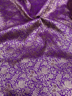 Luxurious Purple Handloom Banarasi Pure Katan Silk Brocade Meenakari Double Zari Fabric ( 2.5 Mtr ) - Luxurion World