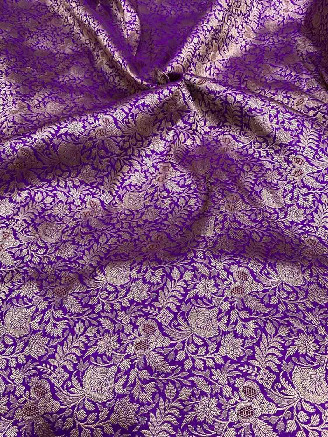 Luxurious Purple Handloom Banarasi Pure Katan Silk Brocade Meenakari Double Zari Fabric ( 2.5 Mtr ) - Luxurion World