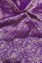 Luxurious Purple Handloom Banarasi Pure Katan Silk Brocade Meenakari Double Zari Fabric ( 2.5 Mtr ) - Luxurion World