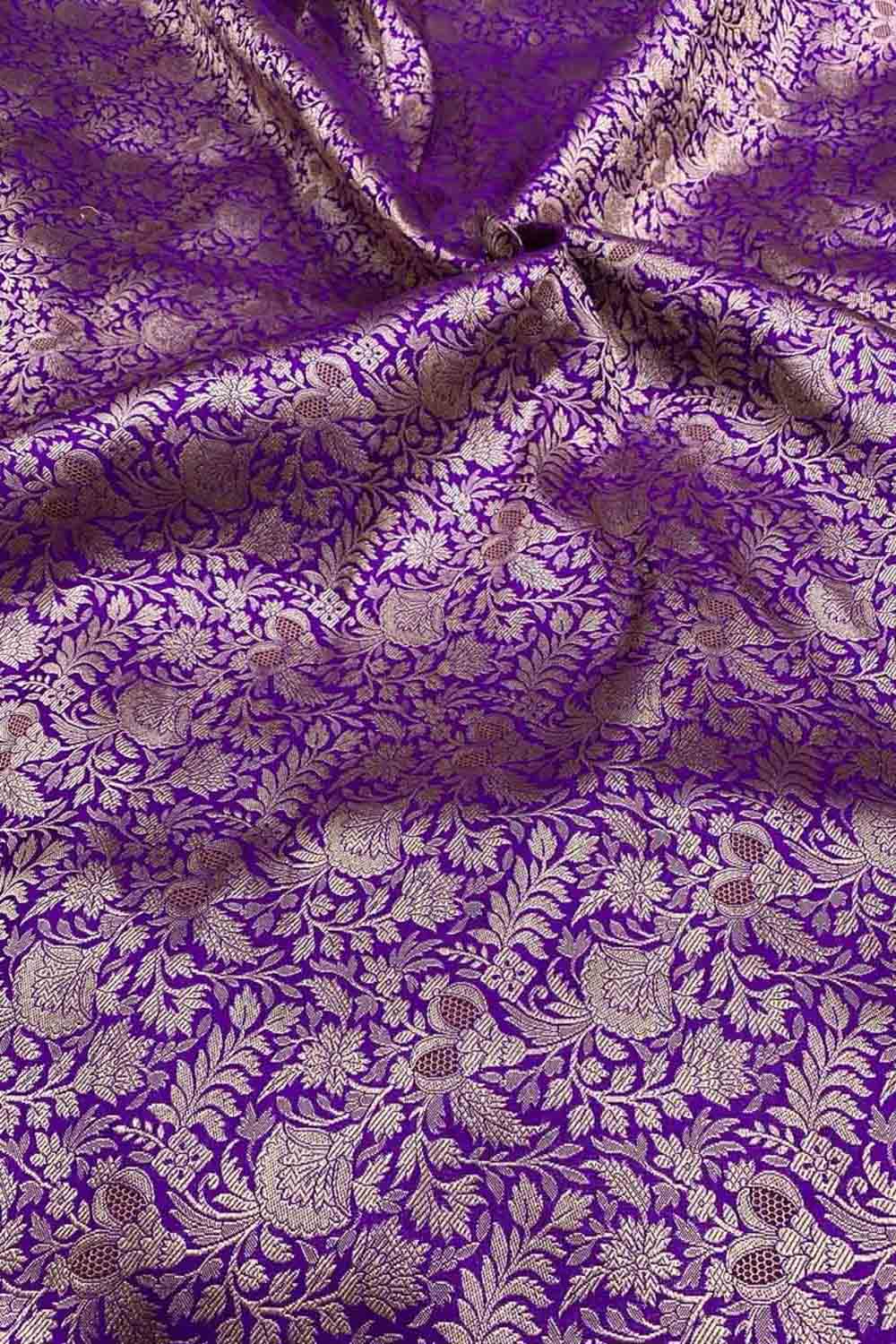 Luxurious Purple Handloom Banarasi Pure Katan Silk Brocade Meenakari Double Zari Fabric ( 2.5 Mtr ) - Luxurion World