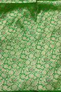 Green Handloom Banarasi Pure Katan Silk Brocade Meenakari Double Zari Fabric ( 2.5 Mtr ) - Luxurion World