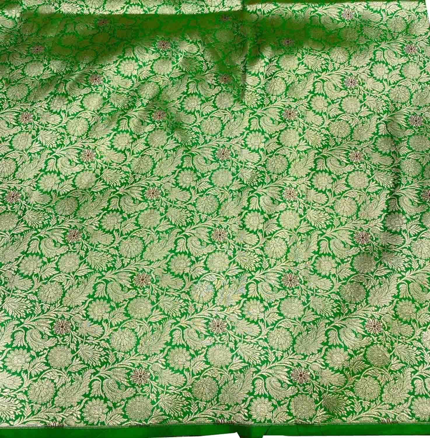 Green Handloom Banarasi Pure Katan Silk Brocade Meenakari Double Zari Fabric ( 2.5 Mtr ) - Luxurion World