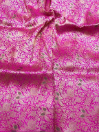 Luxurious Pink Handloom Banarasi Pure Katan Silk Brocade Meenakari Double Zari Fabric ( 2.5 Mtr ) - Luxurion World
