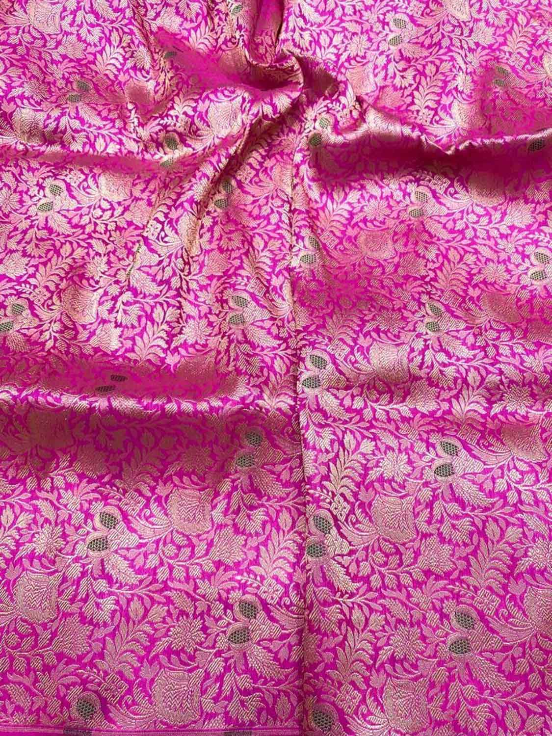 Luxurious Pink Handloom Banarasi Pure Katan Silk Brocade Meenakari Double Zari Fabric ( 2.5 Mtr ) - Luxurion World