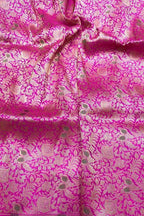 Luxurious Pink Handloom Banarasi Pure Katan Silk Brocade Meenakari Double Zari Fabric ( 2.5 Mtr ) - Luxurion World