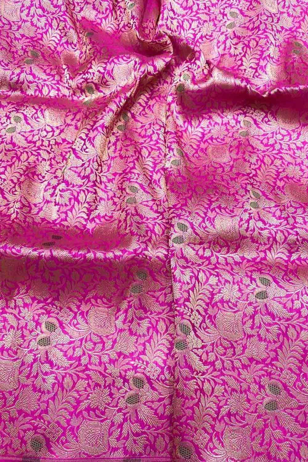 Luxurious Pink Handloom Banarasi Pure Katan Silk Brocade Meenakari Double Zari Fabric ( 2.5 Mtr ) - Luxurion World
