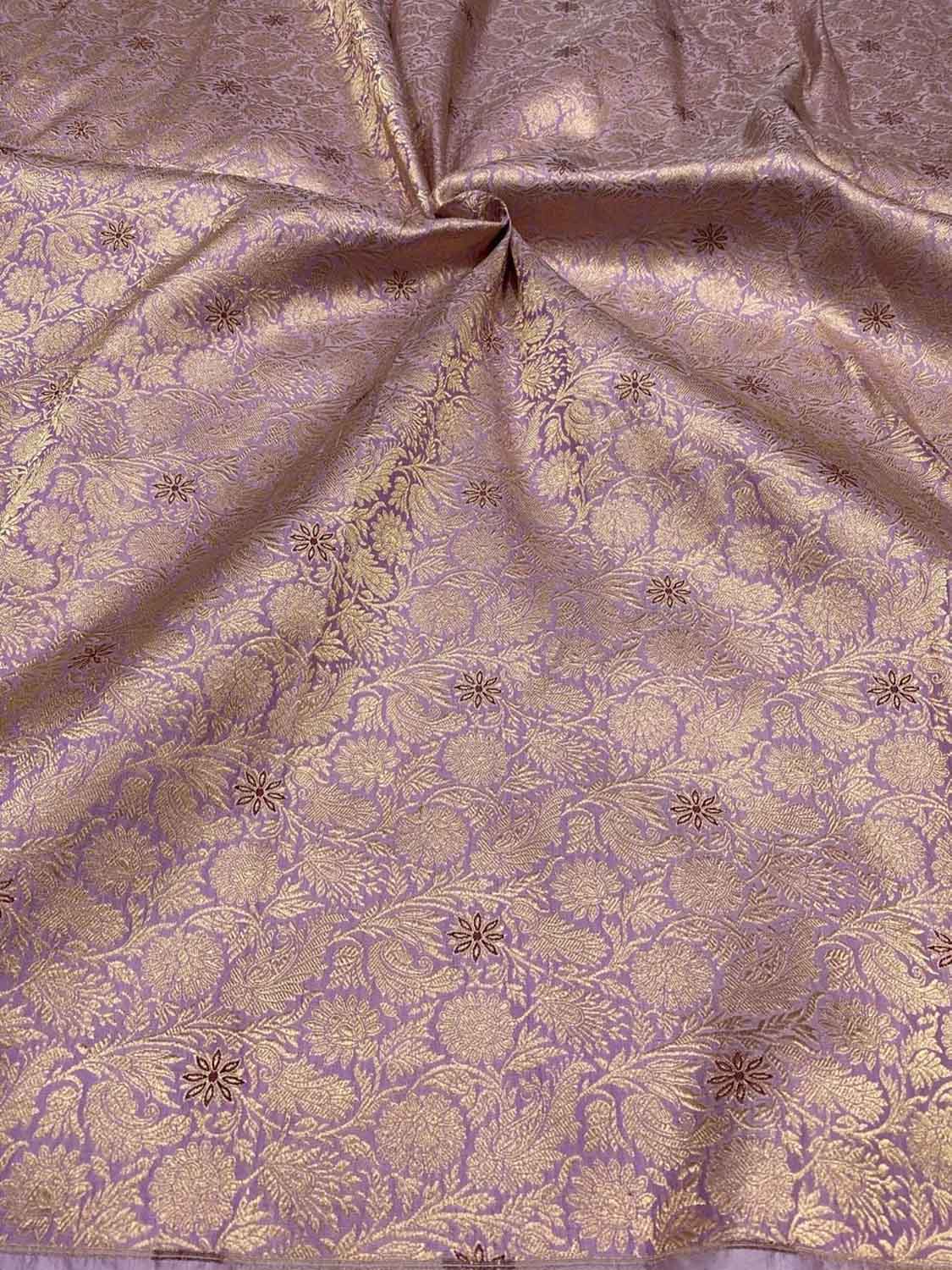 Exquisite Purple Handloom Banarasi Pure Katan Silk Brocade Meenakari Double Zari Fabric ( 2.5 Mtr ) - Luxurion World