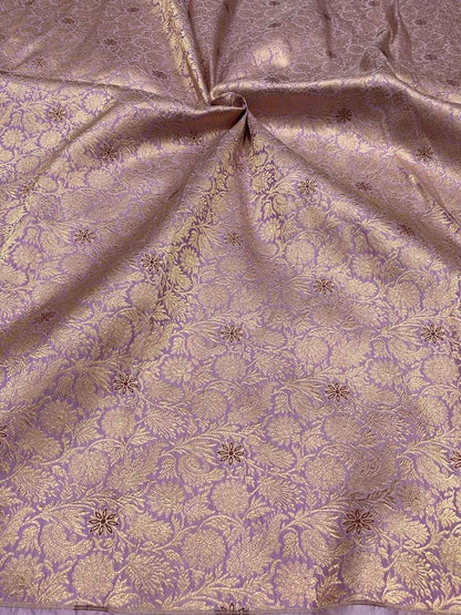 Exquisite Purple Handloom Banarasi Pure Katan Silk Brocade Meenakari Double Zari Fabric ( 2.5 Mtr ) - Luxurion World