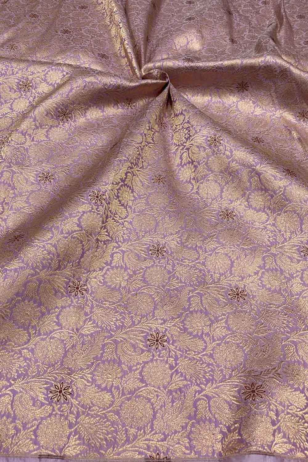 Exquisite Purple Handloom Banarasi Pure Katan Silk Brocade Meenakari Double Zari Fabric ( 2.5 Mtr ) - Luxurion World