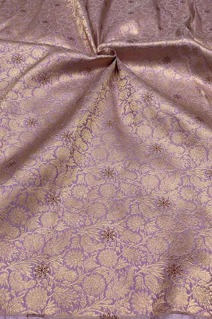 Exquisite Purple Handloom Banarasi Pure Katan Silk Brocade Meenakari Double Zari Fabric ( 2.5 Mtr ) - Luxurion World