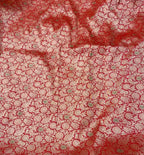 Luxurious Red Handloom Banarasi Pure Katan Silk Brocade Meenakari Double Zari Fabric ( 2.5 Mtr ) - Luxurion World
