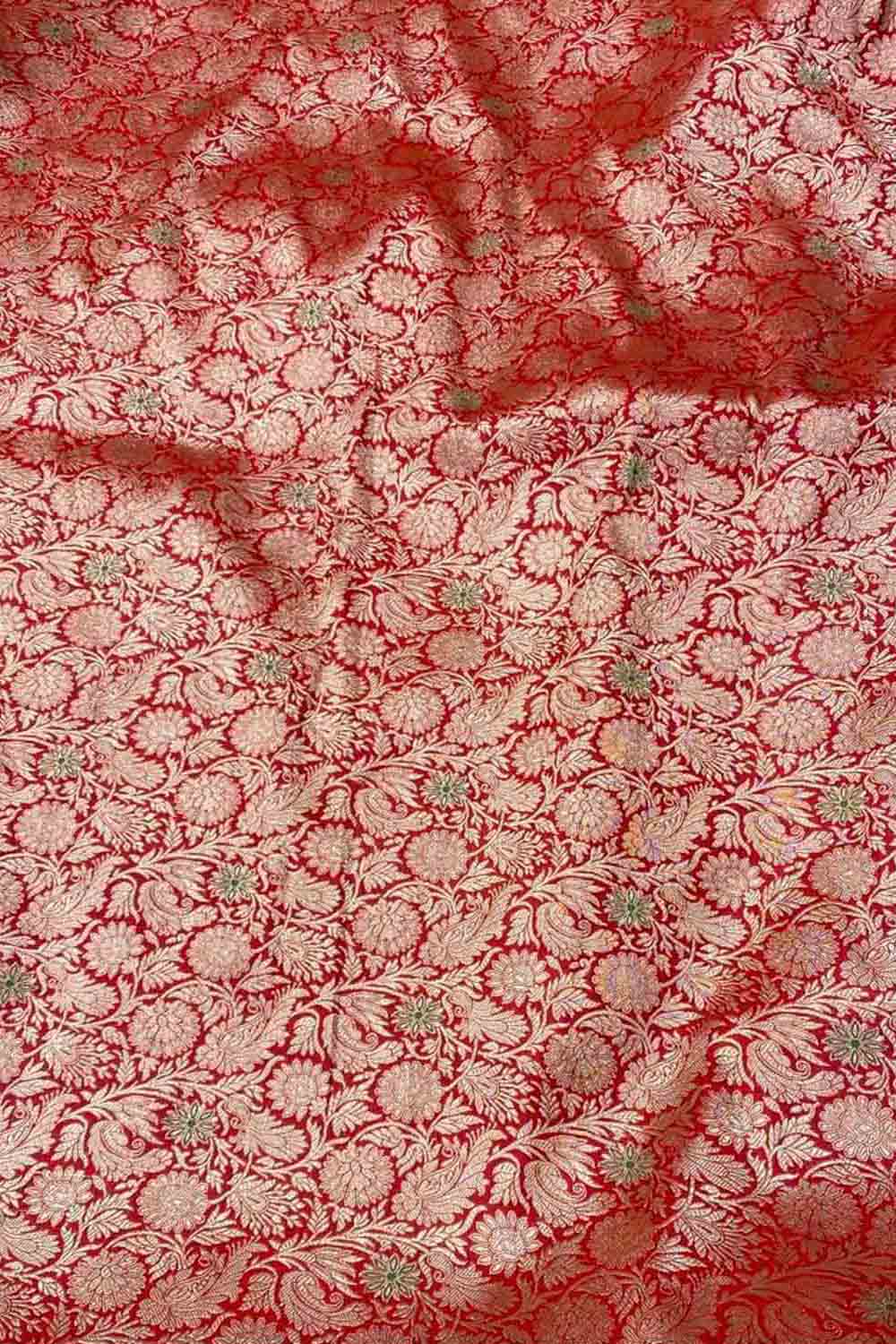 Luxurious Red Handloom Banarasi Pure Katan Silk Brocade Meenakari Double Zari Fabric ( 2.5 Mtr ) - Luxurion World