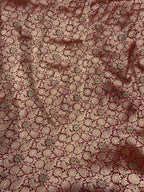 Exquisite Maroon Handloom Banarasi Pure Katan Silk Brocade Meenakari Double Zari Fabric ( 2.5 Mtr ) - Luxurion World