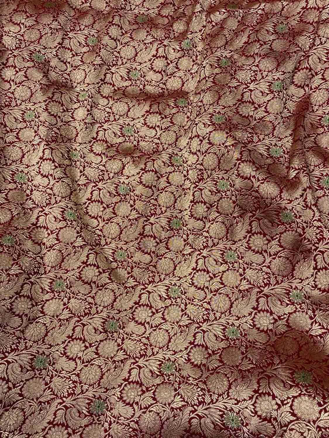 Exquisite Maroon Handloom Banarasi Pure Katan Silk Brocade Meenakari Double Zari Fabric ( 2.5 Mtr ) - Luxurion World