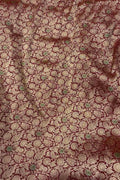 Exquisite Maroon Handloom Banarasi Pure Katan Silk Brocade Meenakari Double Zari Fabric ( 2.5 Mtr ) - Luxurion World