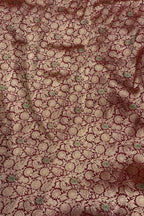 Exquisite Maroon Handloom Banarasi Pure Katan Silk Brocade Meenakari Double Zari Fabric ( 2.5 Mtr ) - Luxurion World
