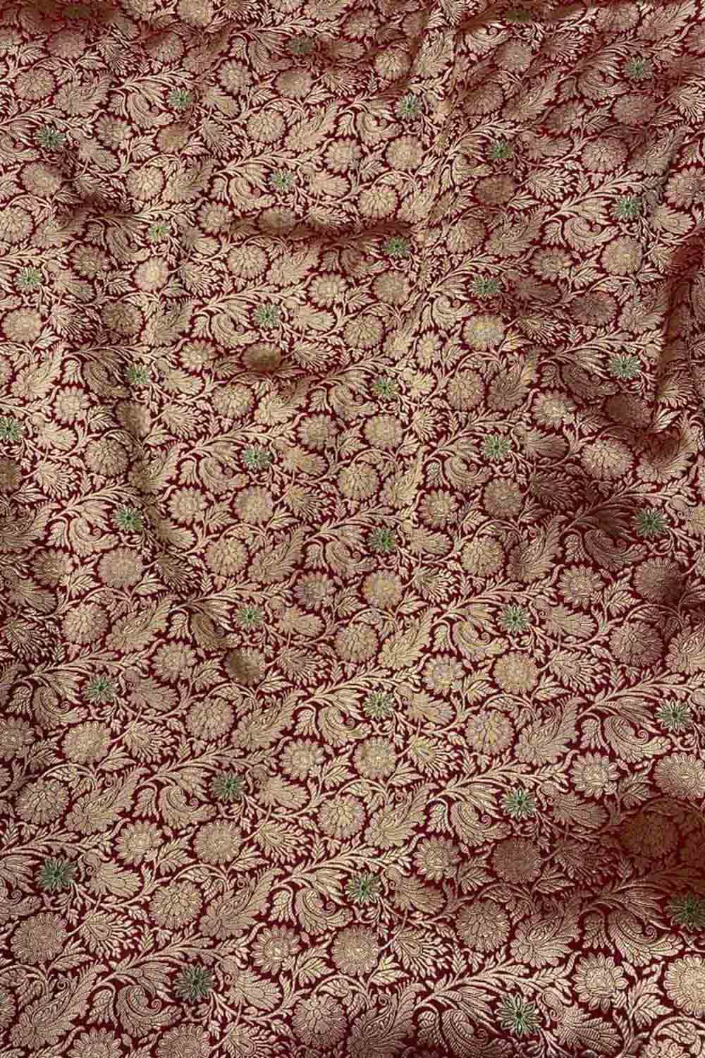 Exquisite Maroon Handloom Banarasi Pure Katan Silk Brocade Meenakari Double Zari Fabric ( 2.5 Mtr ) - Luxurion World