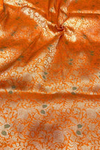Luxurious Orange Handloom Banarasi Pure Katan Silk Brocade Meenakari Double Zari Fabric ( 2.5 Mtr ) - Luxurion World