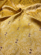 Luxurious Yellow Handloom Banarasi Pure Katan Silk Brocade Meenakari Double Zari Fabric ( 2.5 Mtr ) - Luxurion World