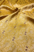Luxurious Yellow Handloom Banarasi Pure Katan Silk Brocade Meenakari Double Zari Fabric ( 2.5 Mtr ) - Luxurion World